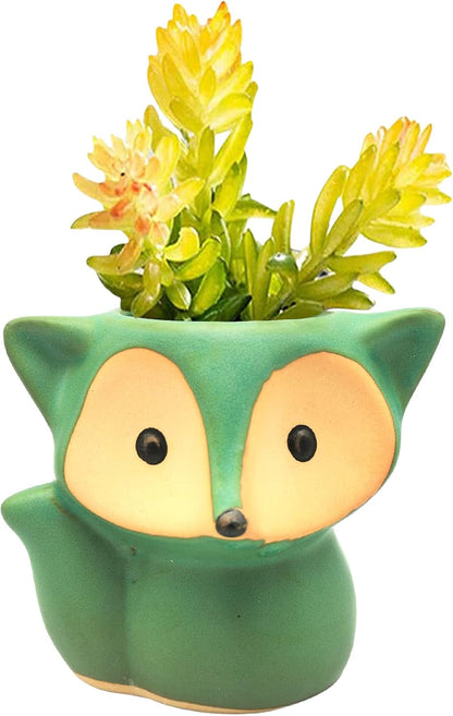 Animal Ceramic Planter Pot, 3.9" Fox Shaped Planters Ceramic Flowerpot Small Succulent Pots Cactus Pot for Home Decor Office Desktop Decoration - Plants Not Included (Blue)
