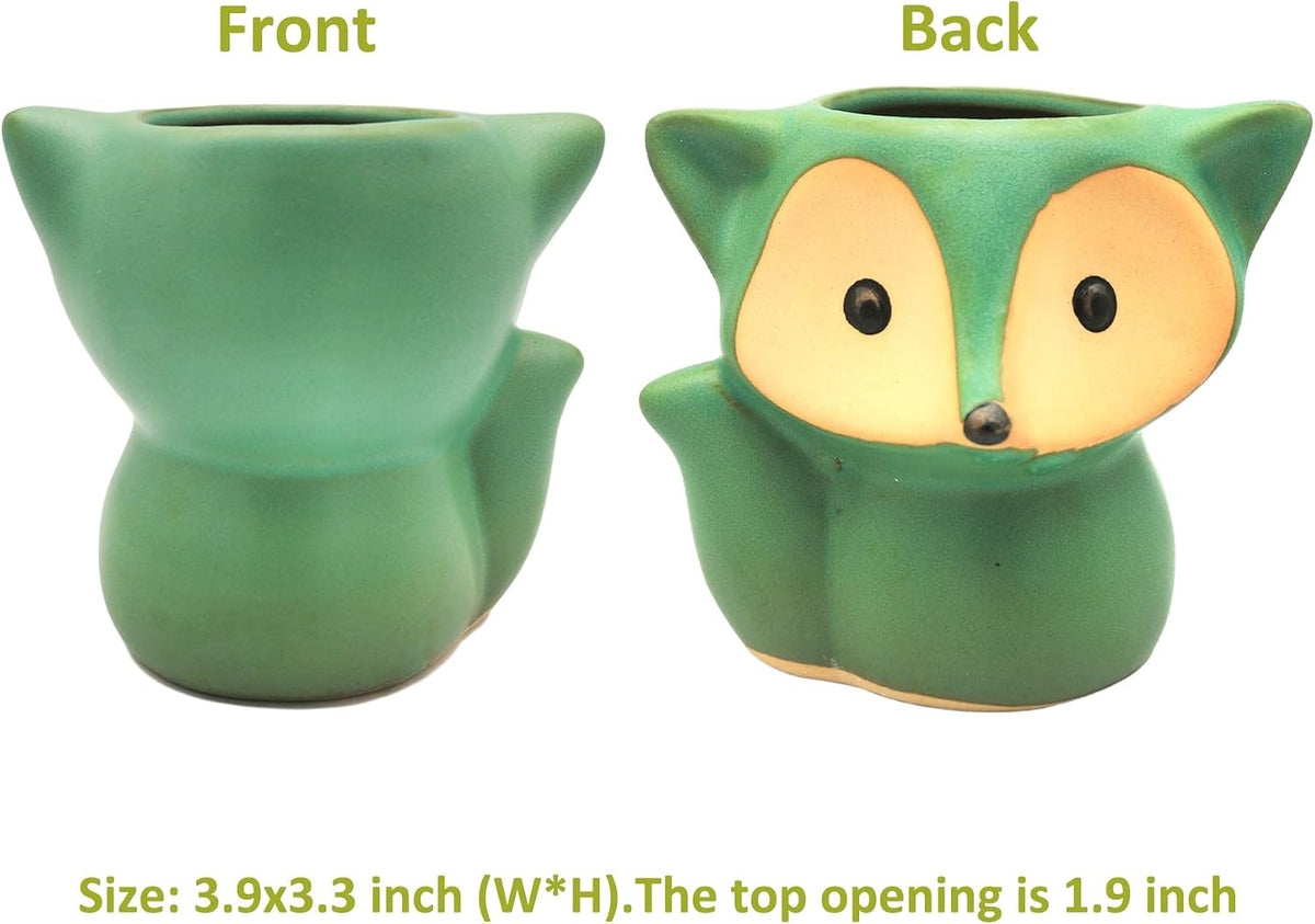 Animal Ceramic Planter Pot, 3.9" Fox Shaped Planters Ceramic Flowerpot Small Succulent Pots Cactus Pot for Home Decor Office Desktop Decoration - Plants Not Included (Blue)