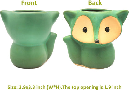 Animal Ceramic Planter Pot, 3.9" Fox Shaped Planters Ceramic Flowerpot Small Succulent Pots Cactus Pot for Home Decor Office Desktop Decoration - Plants Not Included (Blue)