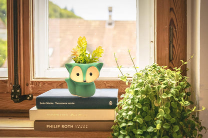 Animal Ceramic Planter Pot, 3.9" Fox Shaped Planters Ceramic Flowerpot Small Succulent Pots Cactus Pot for Home Decor Office Desktop Decoration - Plants Not Included (Blue)