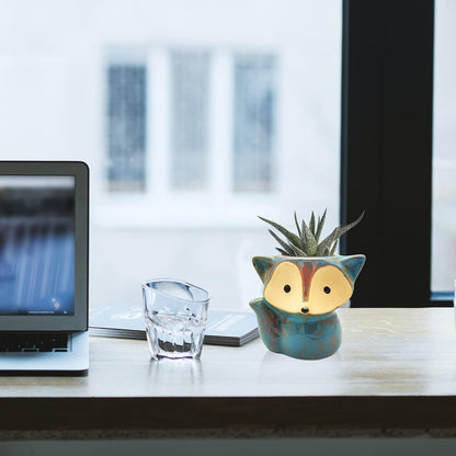 Animal Ceramic Planter Pot, 3.9" Fox Shaped Planters Ceramic Flowerpot Small Succulent Pots Cactus Pot for Home Decor Office Desktop Decoration - Plants Not Included (Blue)