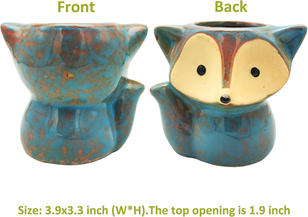 Animal Ceramic Planter Pot, 3.9" Fox Shaped Planters Ceramic Flowerpot Small Succulent Pots Cactus Pot for Home Decor Office Desktop Decoration - Plants Not Included (Blue)