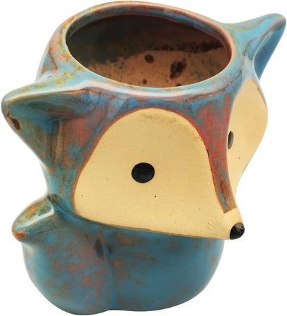 Animal Ceramic Planter Pot, 3.9" Fox Shaped Planters Ceramic Flowerpot Small Succulent Pots Cactus Pot for Home Decor Office Desktop Decoration - Plants Not Included (Blue)