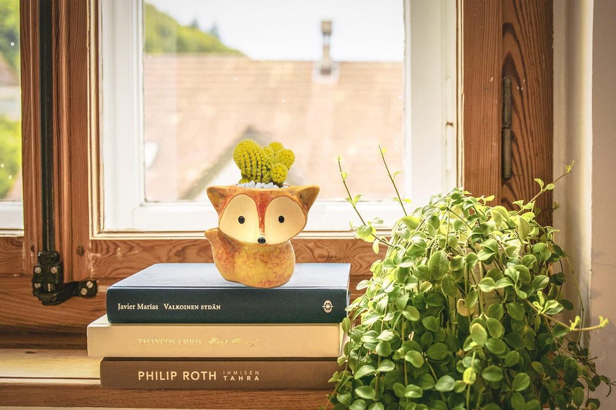 Animal Ceramic Planter Pot, 3.9" Fox Shaped Planters Ceramic Flowerpot Small Succulent Pots Cactus Pot for Home Decor Office Desktop Decoration - Plants Not Included (Blue)