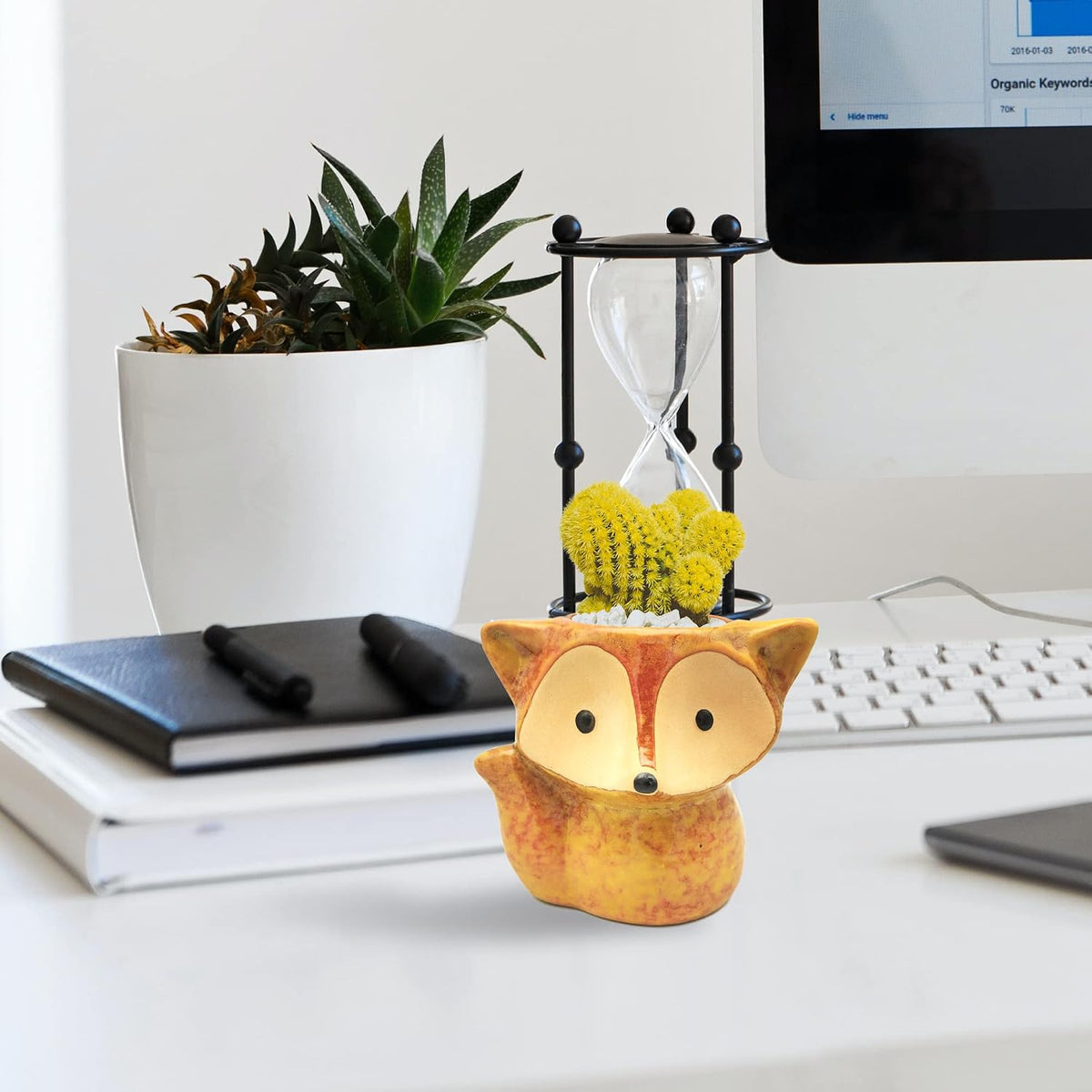 Animal Ceramic Planter Pot, 3.9" Fox Shaped Planters Ceramic Flowerpot Small Succulent Pots Cactus Pot for Home Decor Office Desktop Decoration - Plants Not Included (Blue)
