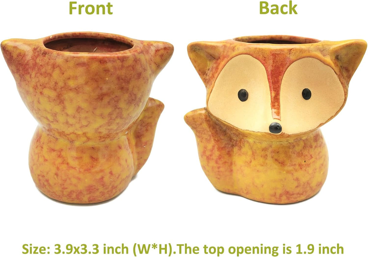 Animal Ceramic Planter Pot, 3.9" Fox Shaped Planters Ceramic Flowerpot Small Succulent Pots Cactus Pot for Home Decor Office Desktop Decoration - Plants Not Included (Blue)