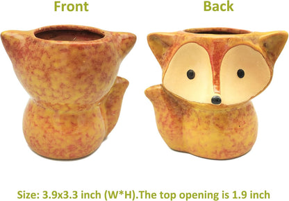 Animal Ceramic Planter Pot, 3.9" Fox Shaped Planters Ceramic Flowerpot Small Succulent Pots Cactus Pot for Home Decor Office Desktop Decoration - Plants Not Included (Blue)