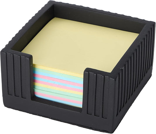 Concrete Modern Industrial Sticky Note Holder for Desk - 3.6 x 3.6 Inch Aesthetic Post it Note Holder Dispenser - Fluted Minimalist Self Stick Note Pad Holder - Cement Sticky Note Dispenser -Black