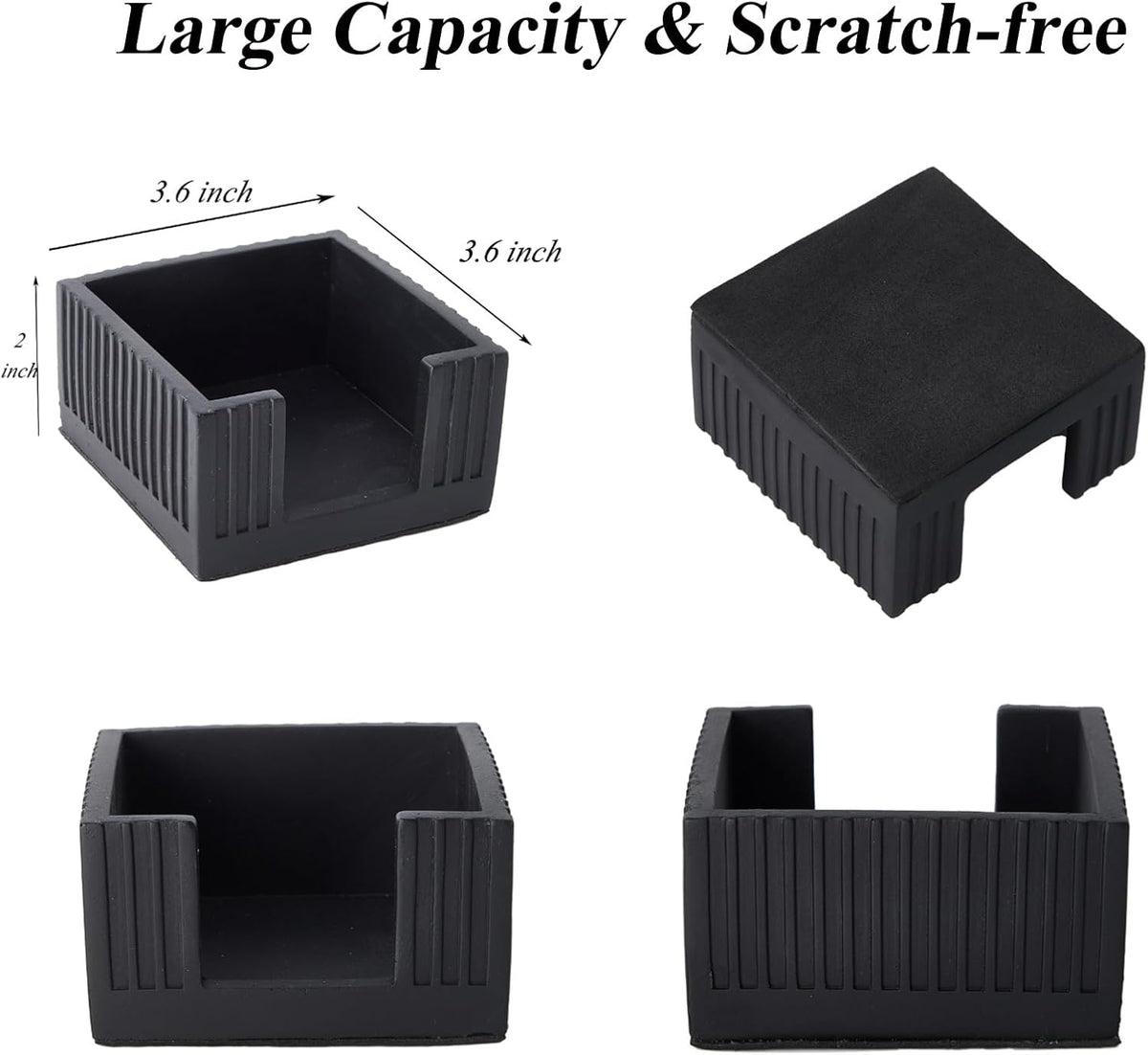 Concrete Modern Industrial Sticky Note Holder for Desk - 3.6 x 3.6 Inch Aesthetic Post it Note Holder Dispenser - Fluted Minimalist Self Stick Note Pad Holder - Cement Sticky Note Dispenser -Black