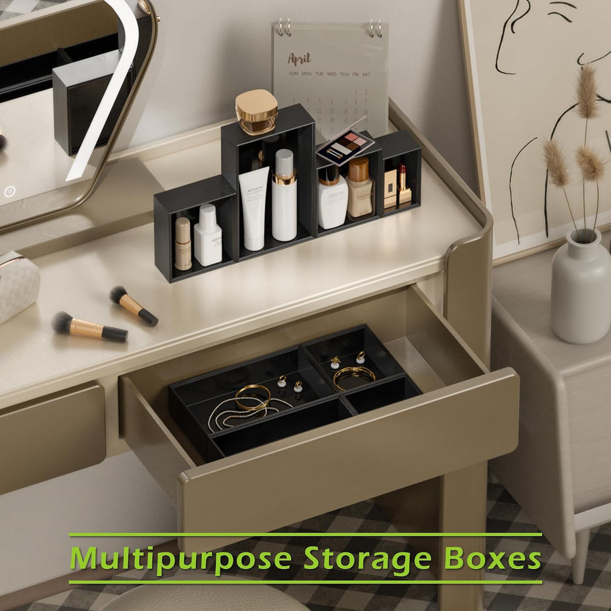 Bamboo Drawer Organizer, 8-Piece Set, Black