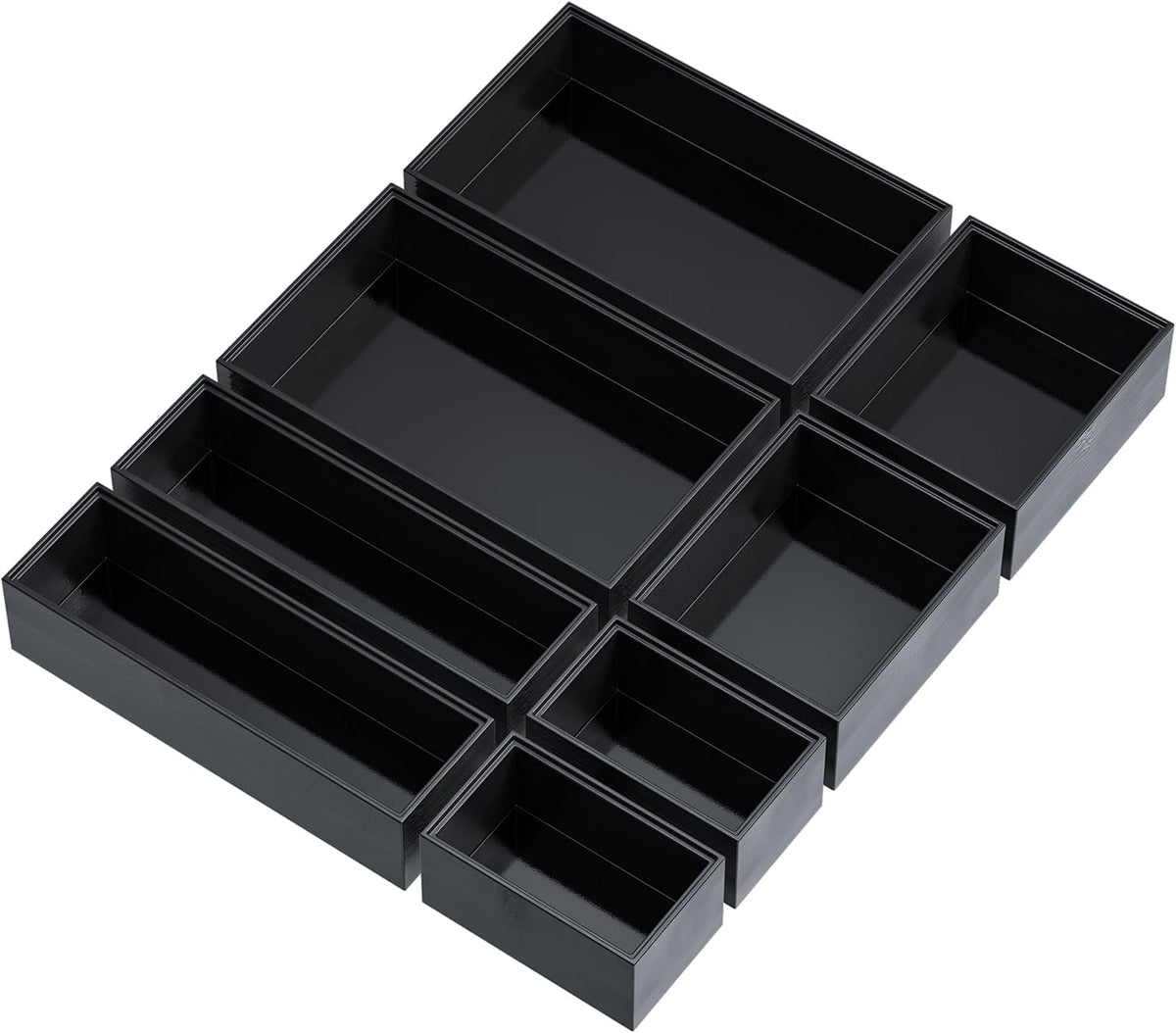 Bamboo Drawer Organizer, 8-Piece Set, Black
