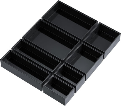 Bamboo Drawer Organizer, 8-Piece Set, Black
