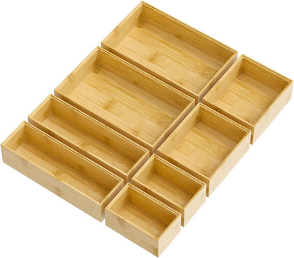 Bamboo Drawer Organizer, 8-Piece Set, Black