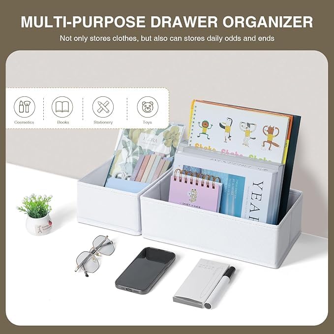 Drawer Organizer Clothes, Dresser Organizer, Foldable Closet Organizers and Storage, Fabric Dresser Bins, Drawer Dividers for Nursery, Baby Clothes, Underwears, Sock (Beige)