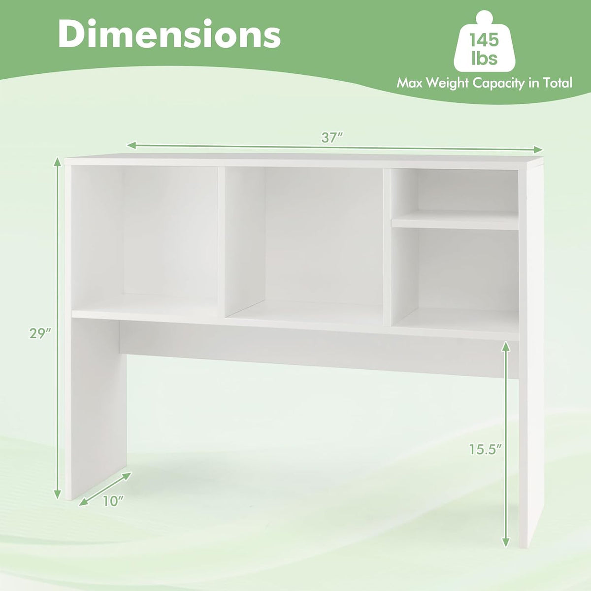 Desktop Bookshelf, Countertop Storage Hutch with 5 Shelves for Computer Desk, Desk 3-Tier Display Rack, Multipurpose Wood Desktop Hutch Storage Organizer for Dorm Office Home