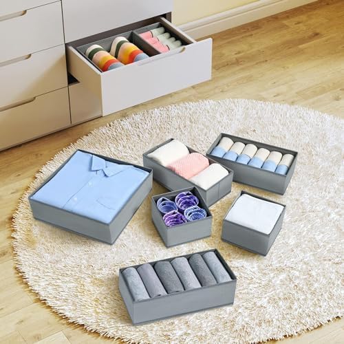 Drawer Organizer Clothes, Dresser Organizer, Foldable Closet Organizers and Storage, Fabric Dresser Bins, Drawer Dividers for Nursery, Baby Clothes, Underwears, Sock (Beige)