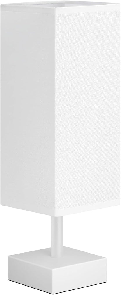 Wood-Grain Small Bedside Lamp for Bedroom - Square Cream Fabric Shade