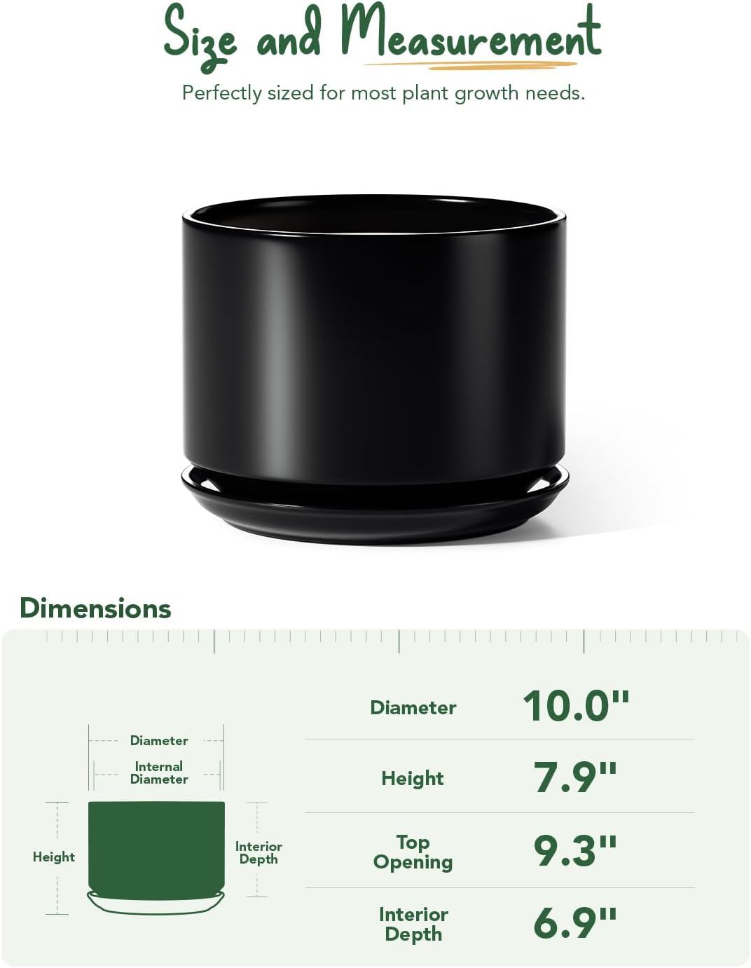 LE TAUCI Ceramic Pots for Plants, 6.8 Inch Plant Pots with Drainage Hole & Saucer, Modern Planter for Indoor Plants, Stable & Durable, Perfect for Living Room or Office Decor, White