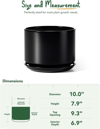 LE TAUCI Ceramic Pots for Plants, 6.8 Inch Plant Pots with Drainage Hole & Saucer, Modern Planter for Indoor Plants, Stable & Durable, Perfect for Living Room or Office Decor, White