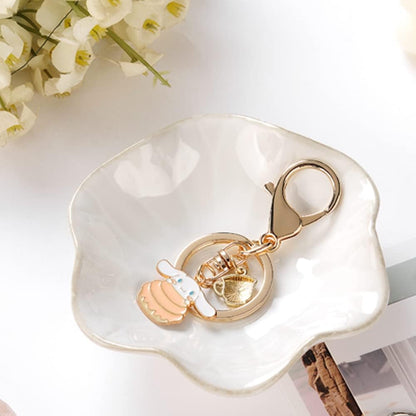 Ring Dish, Kiln Glaze Jewelry Trinket Tray, Gifts for Women I Lotus Leaf Necklace Earrings Holder on Nightstand Bathroom, Ceramic Cute Key Bowl, White. All Jewelries Are NOT Included.