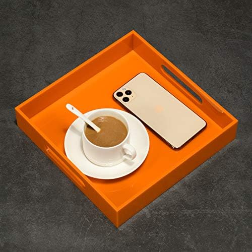 KEVLANG Glossy White Sturdy Acrylic Serving Tray with Handles-12x20 Inch-Serving Coffee Appetizer Breakfast-Kitchen Countertop Makeup Drawer Organizer-Vanity Table Ottoman Decorative Tray