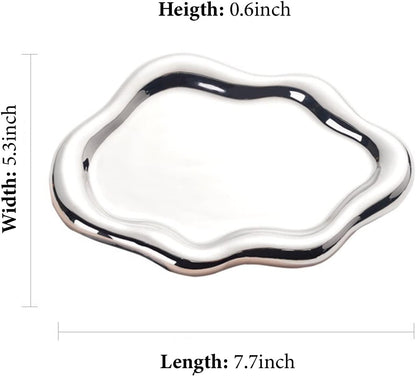 Jewelry Dish Trinket Tray for Women, Ring Dish Holder, Unique Cloud Shape Ceramic Plate Cute Things Vanity Aesthetic Room Decor Mother's Day Birthday (White)