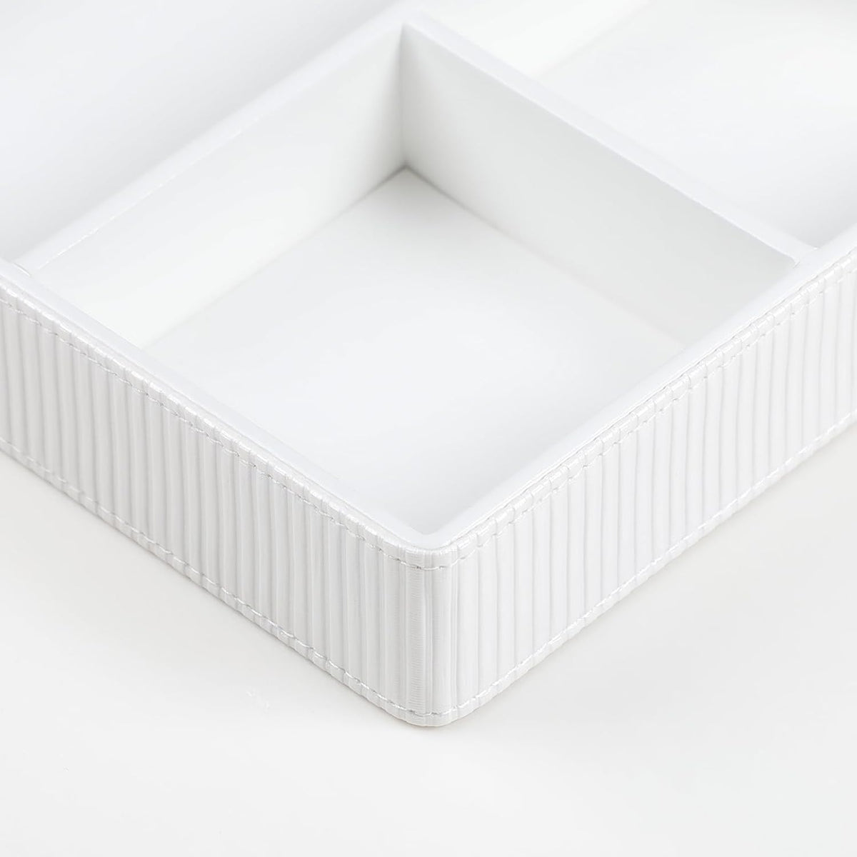 PU Leather Valet Tray, Decorative Trinket Vanity Desk Drawer Organizer Tray, Perfume Dish Catch All Bowl for Keys, Nightstand Drawer Organizer Women Men with 4 Compartments (Cream-White)