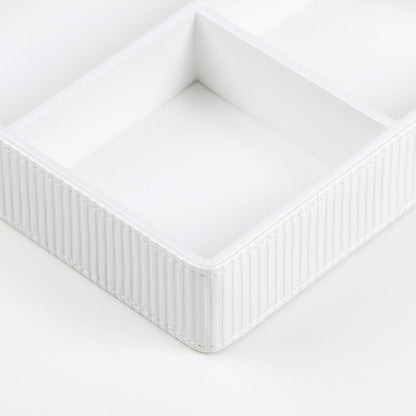 PU Leather Valet Tray, Decorative Trinket Vanity Desk Drawer Organizer Tray, Perfume Dish Catch All Bowl for Keys, Nightstand Drawer Organizer Women Men with 4 Compartments (Cream-White)