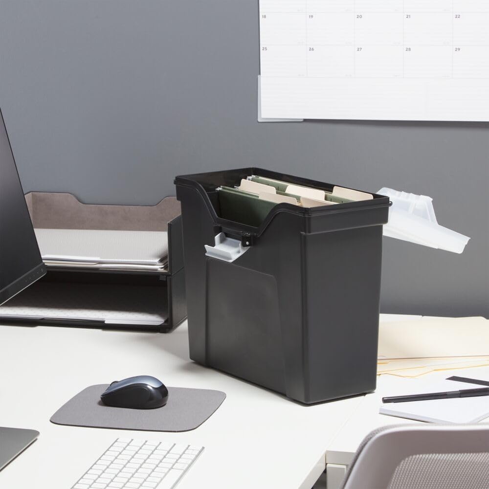 Hanging File Folder Box, Storage Bin Organizer, Snap Lid, Clear
