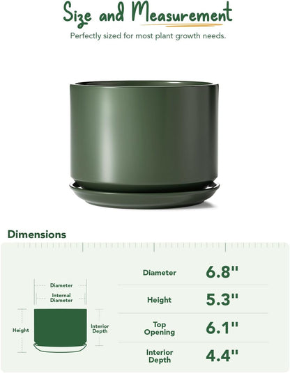 LE TAUCI Ceramic Pots for Plants, 6.8 Inch Plant Pots with Drainage Hole & Saucer, Modern Planter for Indoor Plants, Stable & Durable, Perfect for Living Room or Office Decor, White