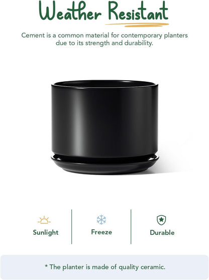 LE TAUCI Ceramic Pots for Plants, 6.8 Inch Plant Pots with Drainage Hole & Saucer, Modern Planter for Indoor Plants, Stable & Durable, Perfect for Living Room or Office Decor, White