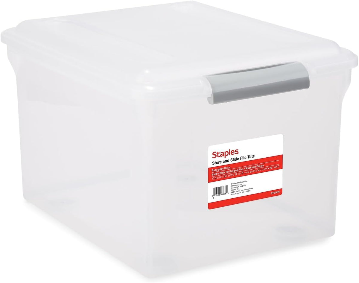 Hanging File Folder Box, Storage Bin Organizer, Snap Lid, Clear