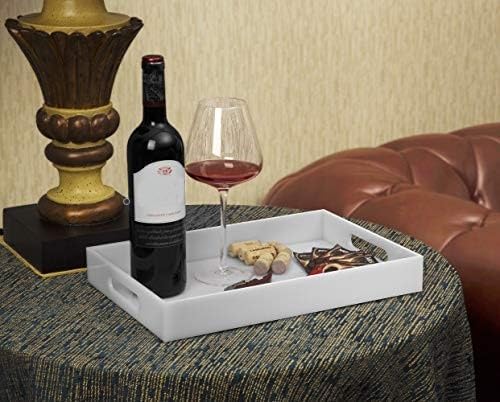 KEVLANG Glossy White Sturdy Acrylic Serving Tray with Handles-12x20 Inch-Serving Coffee Appetizer Breakfast-Kitchen Countertop Makeup Drawer Organizer-Vanity Table Ottoman Decorative Tray