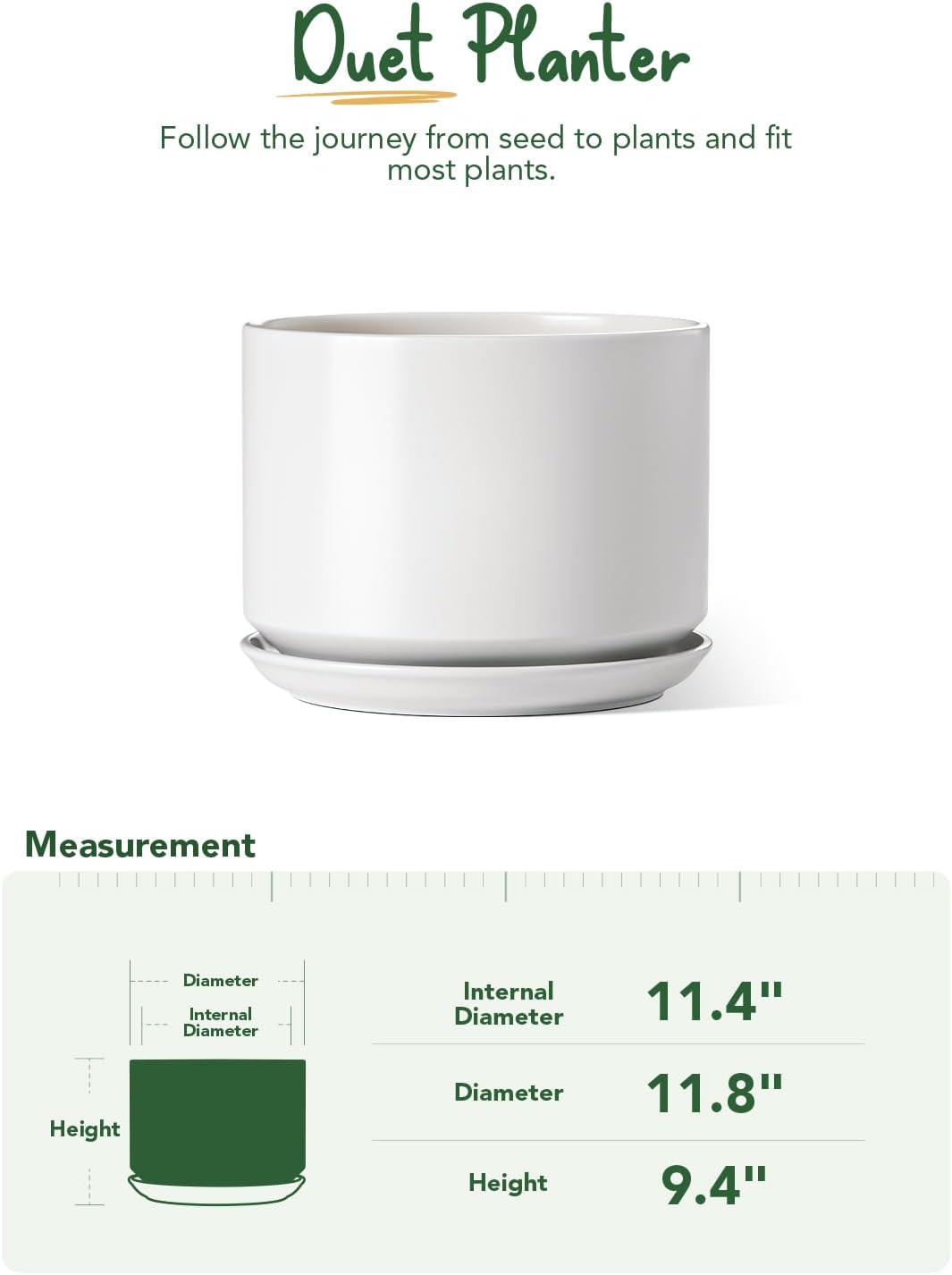 LE TAUCI Ceramic Pots for Plants, 6.8 Inch Plant Pots with Drainage Hole & Saucer, Modern Planter for Indoor Plants, Stable & Durable, Perfect for Living Room or Office Decor, White