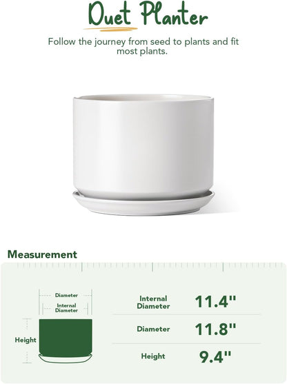 LE TAUCI Ceramic Pots for Plants, 6.8 Inch Plant Pots with Drainage Hole & Saucer, Modern Planter for Indoor Plants, Stable & Durable, Perfect for Living Room or Office Decor, White