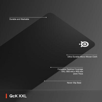 QcK Gaming Mouse Pad - XXL Cloth - Peak Tracking and Stability - Esports Mousepad - Never-Slip - Full Desk Coverage