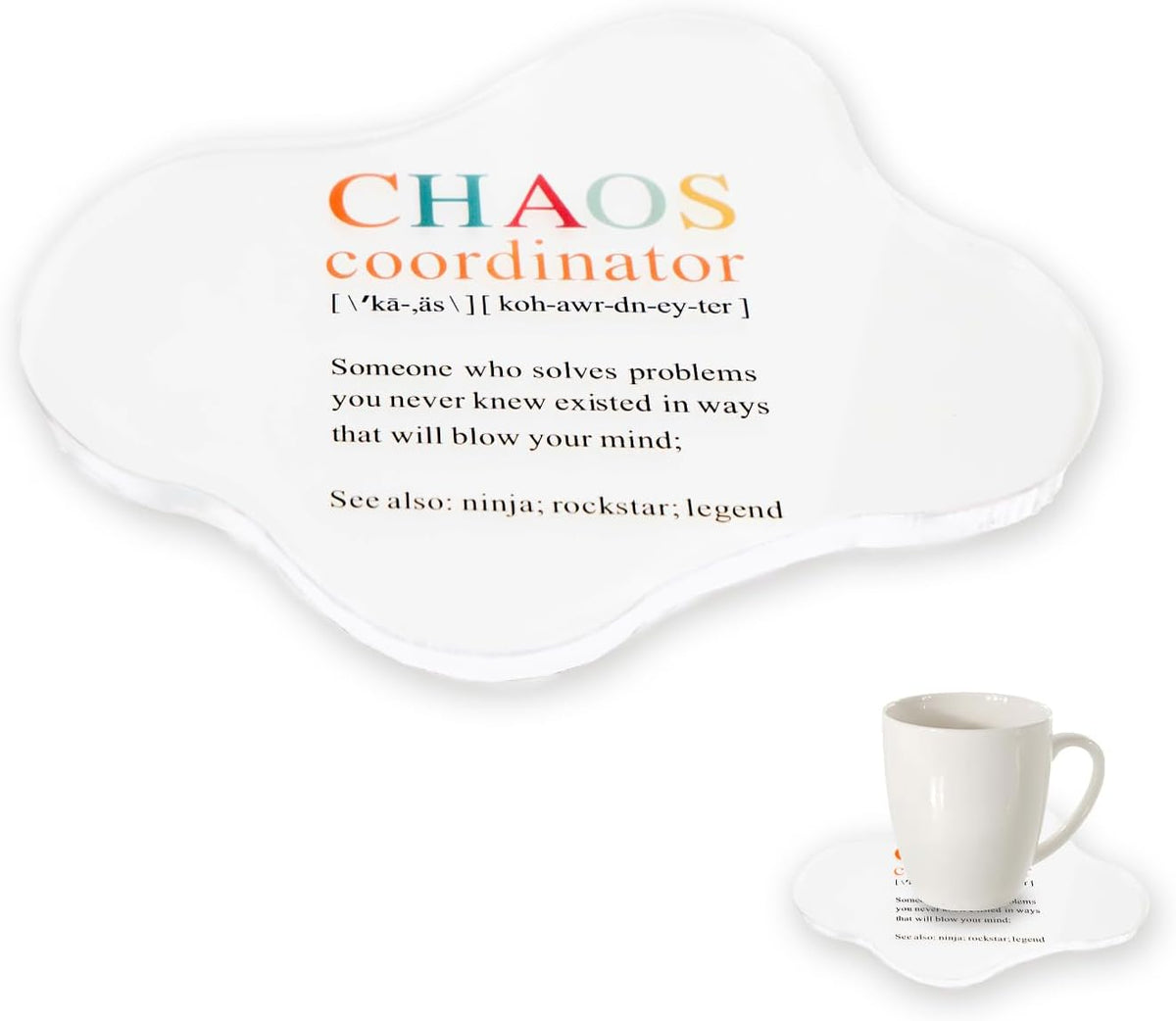 Chaos Coordinator Coasters: Funny Coffee Coaster Set for Office Desk Accessories and Stress Relief Gifts,Acrylic Single Coaster,Office Coaster for Desk,Teacher, Employee Appreciation Gifts,