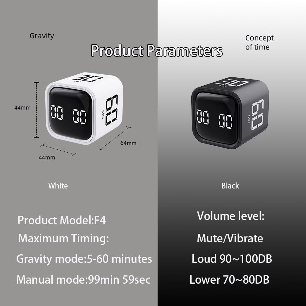 EooCoo Digital Timer College School Supplies, Gravity Pomodoro Cube Rotation, Countdown Productivity Kitchen Timer 5/10/30/60 Mins for Meeting, Back to School Gift, ADHD Tools, Office Desk Decoration