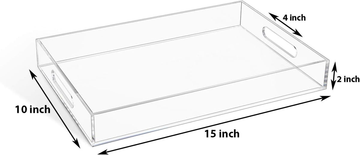 KEVLANG Glossy White Sturdy Acrylic Serving Tray with Handles-12x20 Inch-Serving Coffee Appetizer Breakfast-Kitchen Countertop Makeup Drawer Organizer-Vanity Table Ottoman Decorative Tray