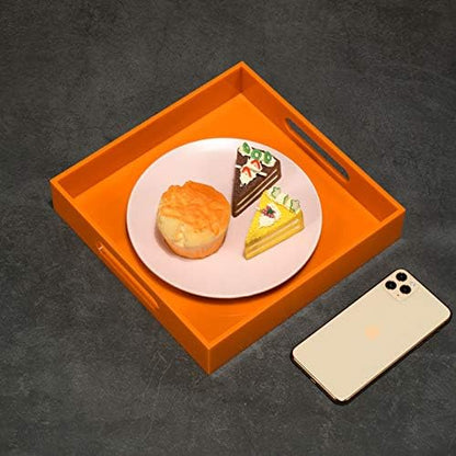 KEVLANG Glossy White Sturdy Acrylic Serving Tray with Handles-12x20 Inch-Serving Coffee Appetizer Breakfast-Kitchen Countertop Makeup Drawer Organizer-Vanity Table Ottoman Decorative Tray