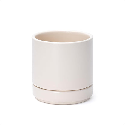 D'vine Dev 4.7 Inch Ceramic Planter Pot with Drainage Hole and Saucer, Indoor Cylinder Round Planter Pot, Teal, 94-O-B-9