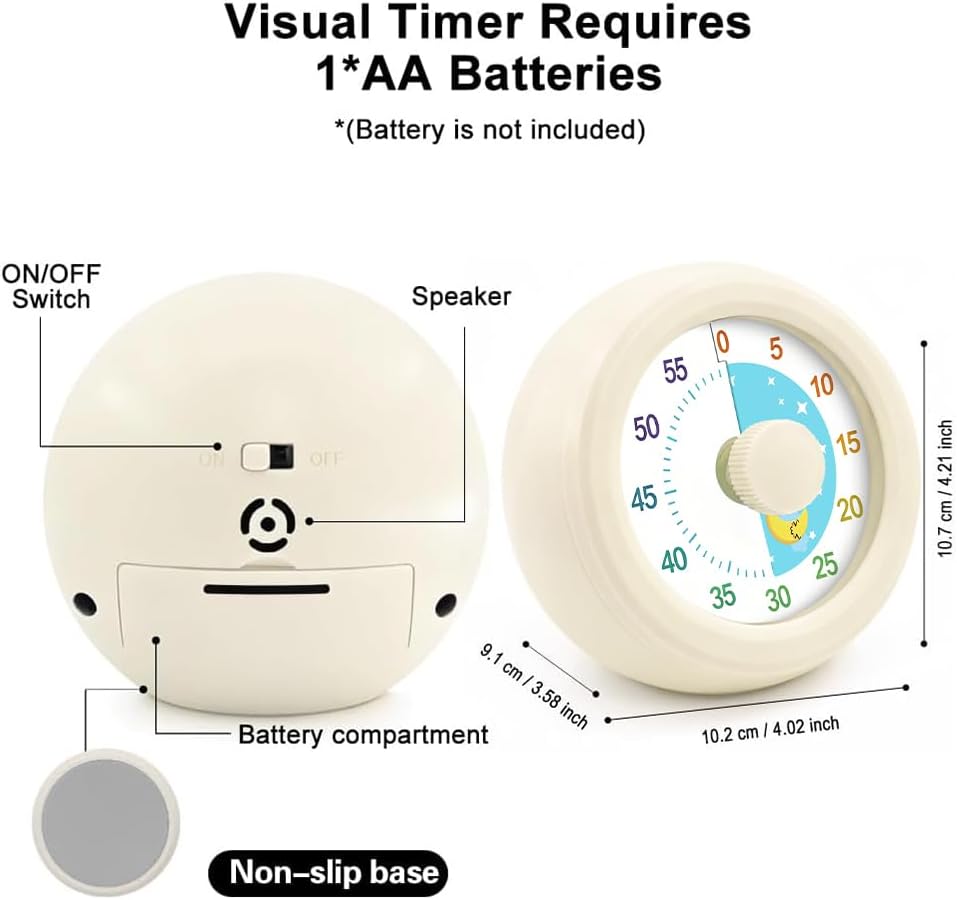 60 Minute Visual Timer with Silent Operation Visual Countdown Timer Rainbow Disk 60 Minute Countdown Timer Task Reminder Home and Kitchen Timer for Kids Desk, Office Meetings (White-Rainbow)