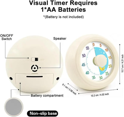 60 Minute Visual Timer with Silent Operation Visual Countdown Timer Rainbow Disk 60 Minute Countdown Timer Task Reminder Home and Kitchen Timer for Kids Desk, Office Meetings (White-Rainbow)