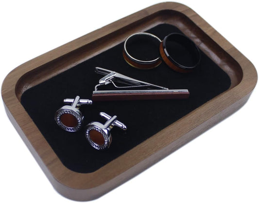 Walnut Solid Wood Square Jewelry Display Valet Tray Dish for Elegant Presentation of Your Finest Pieces, Perfect for Personal Use Men Women Gift