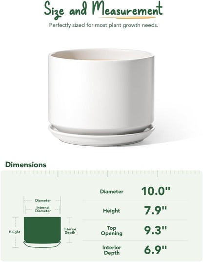 LE TAUCI Ceramic Pots for Plants, 6.8 Inch Plant Pots with Drainage Hole & Saucer, Modern Planter for Indoor Plants, Stable & Durable, Perfect for Living Room or Office Decor, White