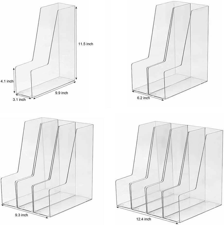 Clear Vertical File Holder, 2 pack, for Home Office | Clear plastic Magazine Organizer, 2-pack. Multi-purpose document organizer for home office, school. Space-saving storage.