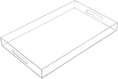 KEVLANG Glossy White Sturdy Acrylic Serving Tray with Handles-12x20 Inch-Serving Coffee Appetizer Breakfast-Kitchen Countertop Makeup Drawer Organizer-Vanity Table Ottoman Decorative Tray