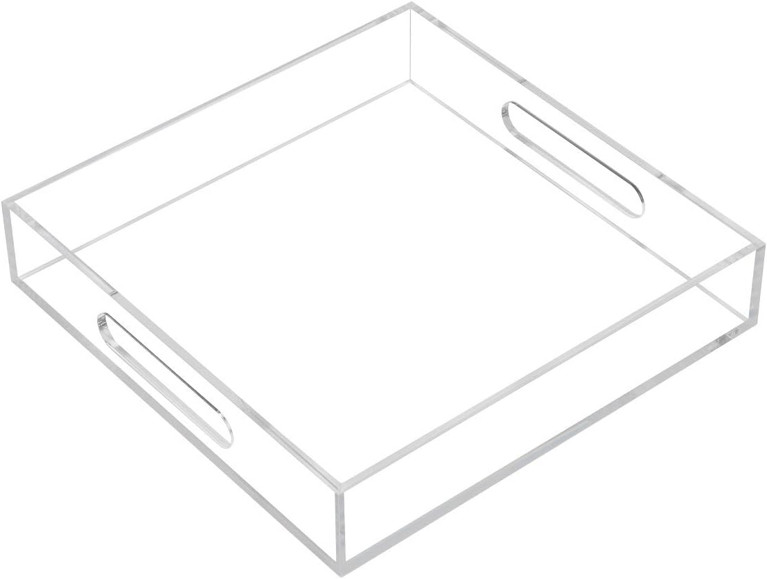 KEVLANG Glossy White Sturdy Acrylic Serving Tray with Handles-12x20 Inch-Serving Coffee Appetizer Breakfast-Kitchen Countertop Makeup Drawer Organizer-Vanity Table Ottoman Decorative Tray