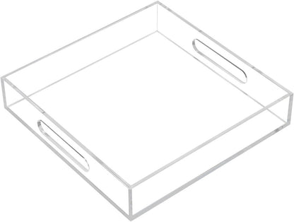 KEVLANG Glossy White Sturdy Acrylic Serving Tray with Handles-12x20 Inch-Serving Coffee Appetizer Breakfast-Kitchen Countertop Makeup Drawer Organizer-Vanity Table Ottoman Decorative Tray