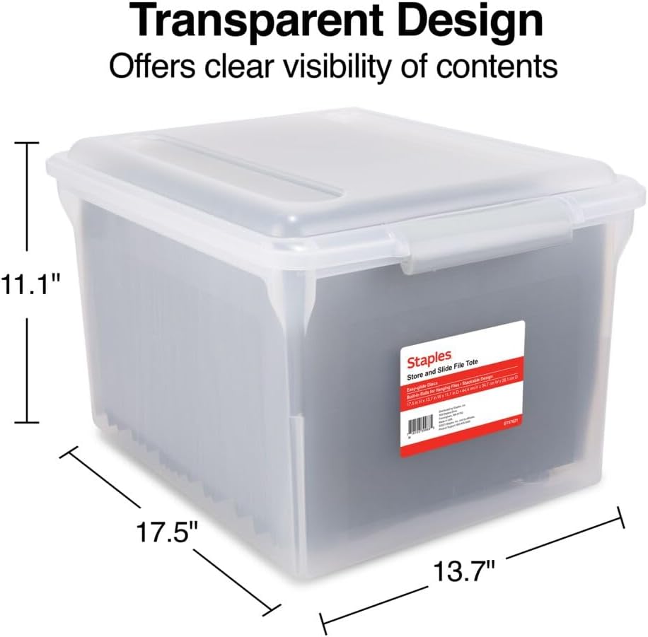 Hanging File Folder Box, Storage Bin Organizer, Snap Lid, Clear